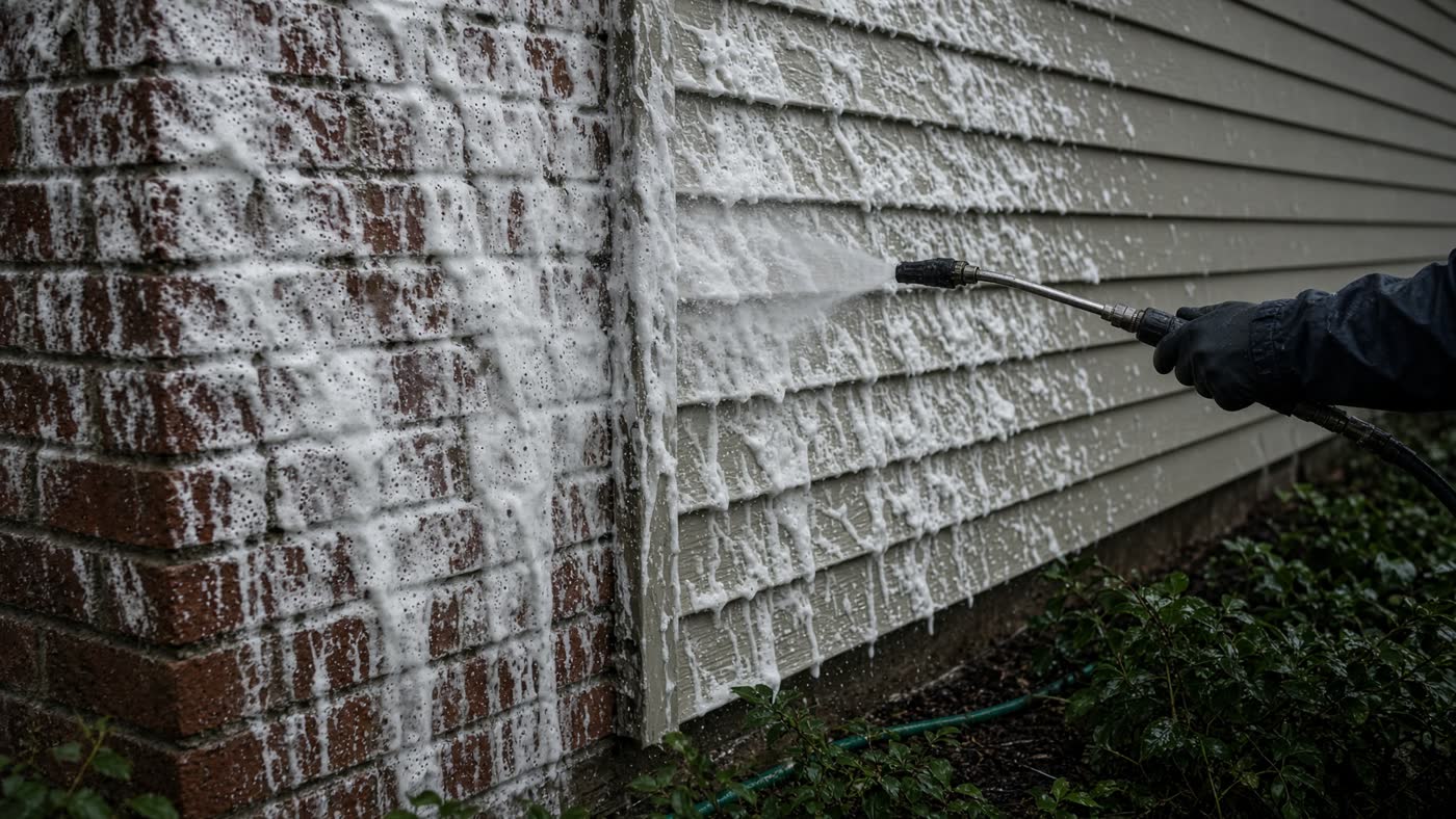House exterior being washed