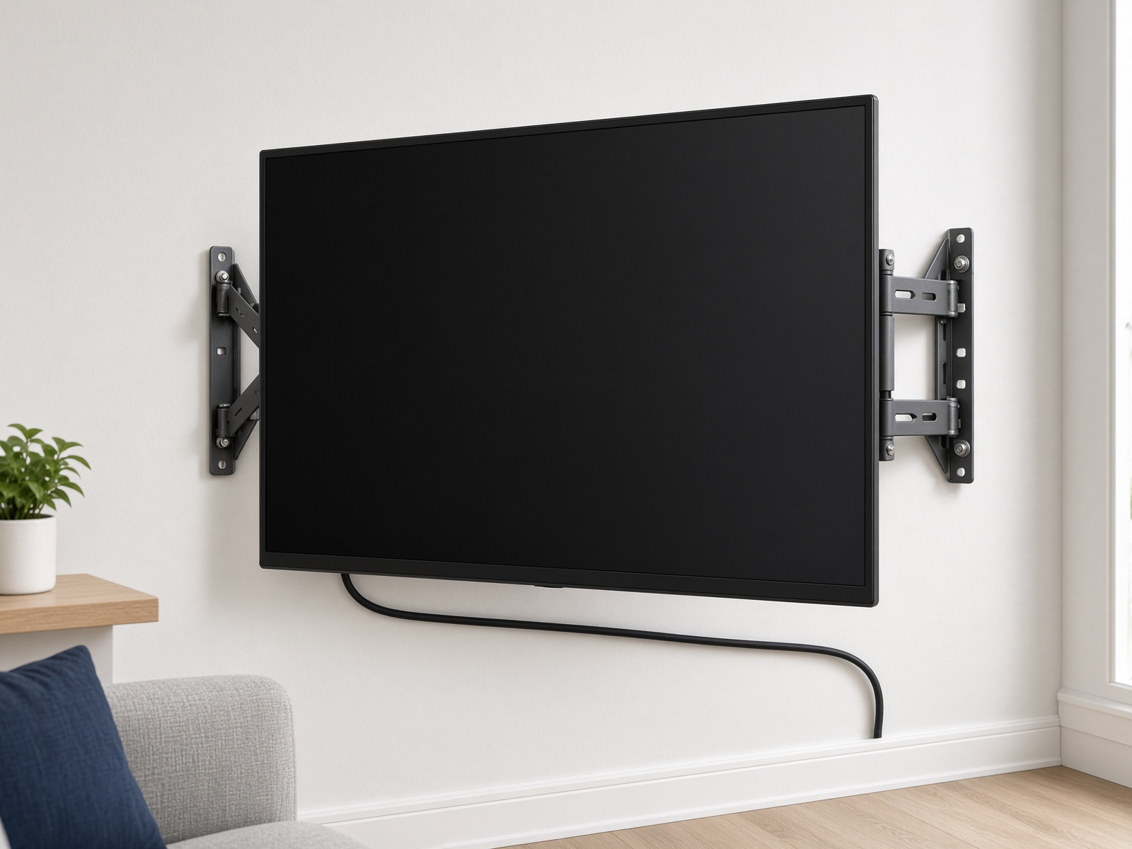 Wall-mounted television on a bracket — representative process photography